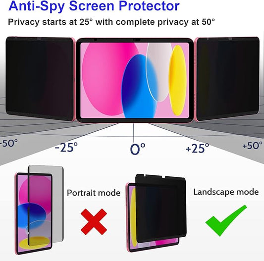 Magnetic iPad 10th generation (2022) / 11th generation (2025) Privacy Screen Protector, iPad 10.9 inchAnti Blue Light Glare Spy Privacy Filter