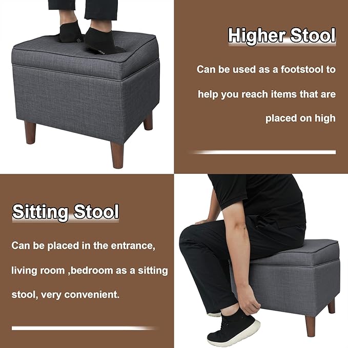 Storage Ottomans with Adjustable Cover, BOGO, Step Stool, Footrest and Seat, Ottoman Foot Rest Set for Living Room, Bedroom, Dorm, Light Gray