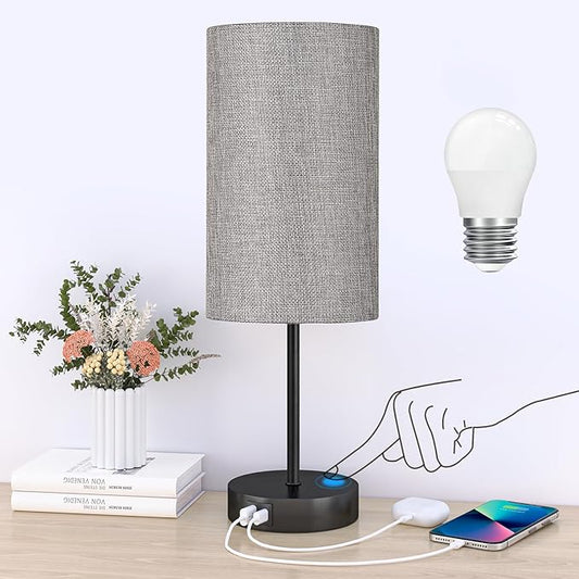 AKASUKI 18Inch Table Lamp with Dual Charging Station, 3 Way Dimmable Touch Lamp for Bedroom, Living Room, Office(LED Bulb Included)