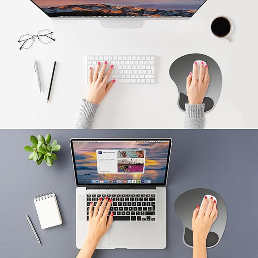 ITNRSIIET Ergonomic Mouse Pad, Cushioned Gel Wrist Rest, Non-Slip Base, Smooth Surface, Cute Multi-Color, 9.5 x 8.2 in, Gray Gradient