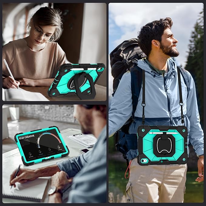 Case for iPad (A16) 11th/10th Generation 2025/2022,Kids Friendly iPad Case 10th Generation with Rotating Stand Screen Protector,Shockproof Cover for i Pad 11.0/10.9 Inch C ase,Black Mint