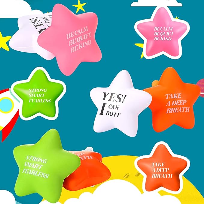 Kasyat 20 Pcs Star Stress Balls - 2.16" Motivational Squeeze Toys for Adults, Teens, Students & Party Favors