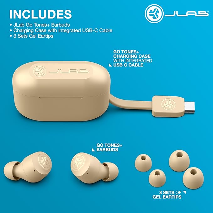 JLab Go Air Pop+ Tones True Wireless Earbuds, in Ear Headphones, Bluetooth Earphones, 35H Playtime Ear Buds, Bluetooth Earbuds with Microphone, USB-C Charging Case, Dual Connect, EQ3 Sound, (155 N)
