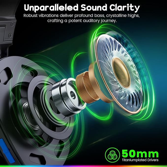 Wireless Gaming Headsets for PC, PS5, PS4, Switch, Mac, 2.4GHz Wireless Gaming Headphone for Game Boy Accessories, ENC Noise Canceling Microphone, Bluetooth 5.4, Cool Lighting, 50H Battery