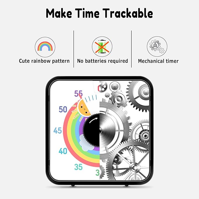 Secura 60-Minute Visual Timer, 7.5 Inch Magnetic Rainbow Countdown Timer for Classroom or Kitchen, Durable Mechanical Timer Clock with Magnetic Backing (Black & Sun)