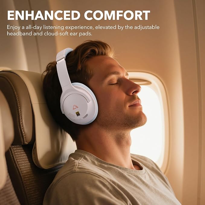 1Mii Y8+ Noise Cancelling Headphones Bluetooth, Wireless LDAC Hi-Res Audio, Custom EQ via App, 75H Playtime, Comfort Fit, Over Ear Headphones Foldable for Airplane Travel Home Office Beige Cyan