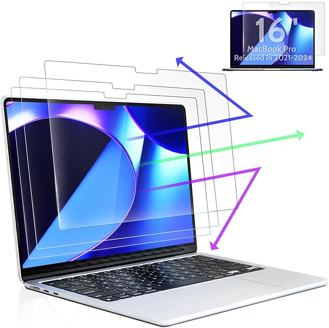3-Pack Anti Blue Light Screen Protector for MacBook Pro 16 Inch(2021-2024, M1, M2, M3, M4), 16.2" Mac Laptop Glare Filter Uv Blocker Shield Cover Eye Protection Film