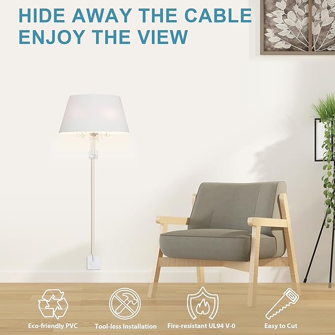 Cord Hider for One Wire, 102in Cable Hider Concealer, Paintable Wall Wire Covers, PVC Cable Management Raceway for A Thick Extension Cord, 6 x L17in W0.59 H0.4in, Beige