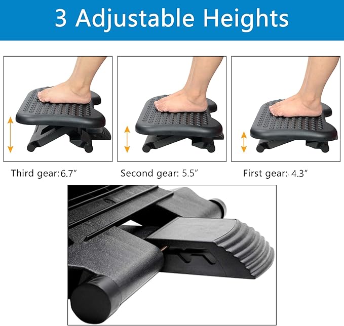 Under Desk Footrest Adjustable Height Comfy Foot Rest with 30 Degree Angle Adjustment for Comfort Home, Office Pressure Relief 18×14 inch