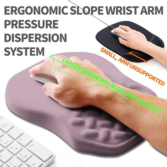 Ergonomic Slope Mouse Pad Wrist Support, Wrist Rest Mousepad for Carpal Tunnel Pain Relief with Massage Bulge and Slow Rebound Memory Foam (12x8 inch, Purple)