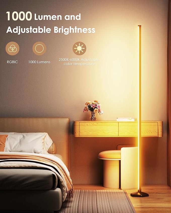 2PCS Smart RGB LED Corner Floor Lamp with App and Remote Control, 65" Color Changing Standing Lamp with Music Sync and 16 Million DIY Colors, Modern Floor Lamps for Bedroom Living Room Gaming Rooms