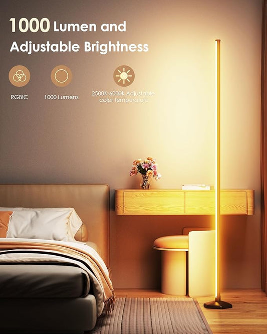 2PCS Smart RGB LED Corner Floor Lamp with App and Remote Control, 65" Color Changing Standing Lamp with Music Sync and 16 Million DIY Colors, Modern Floor Lamps for Bedroom Living Room Gaming Rooms