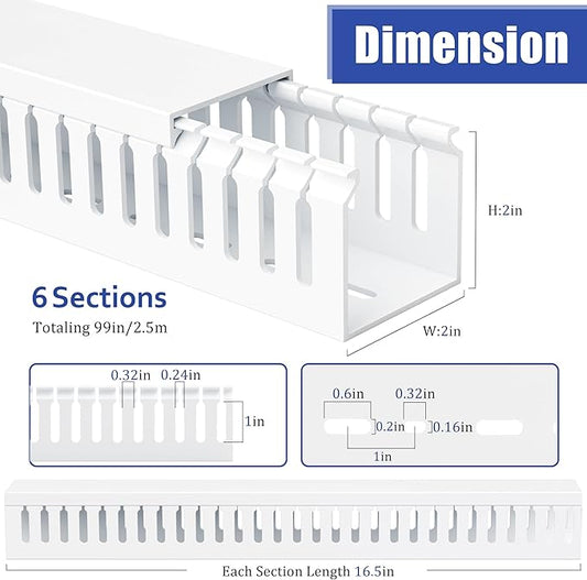 ZhiYo 99in (6X L16.5in) Professional Server Rack Cable Management Raceway, H2 x W2in Cable Raceway Kit, Electrically Safe PVC Open Slot Wire Raceway for Under Desk/Computer/Network Cords, White