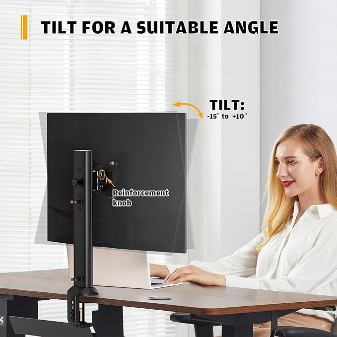 HEMUDU Single Desk Monitor Arm Mount Stand Fit for 13 inch to 32 inch Flat Curved Computer Screen with Swivel, Height Adjustable, Rotation,Holds up to 77lbs, Black