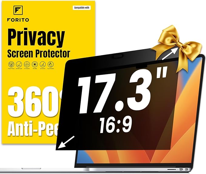 F FORITO 17.3 Inch 16:9 360° Laptop Privacy Screen Protector, Anti Peeping and Anti Glare Laptop Privacy Shield, Reduce Eye Strain & Eye Protection