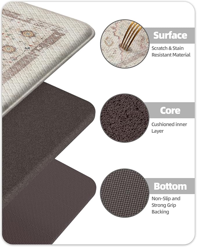 Color&Geometry Kitchen Floor Mats Anti Fatigue, Cushioned Boho Rugs,Waterproof Non Slip Kitchen Runner for Sink, Standing Mats for Office,24"x59",Oatmeal