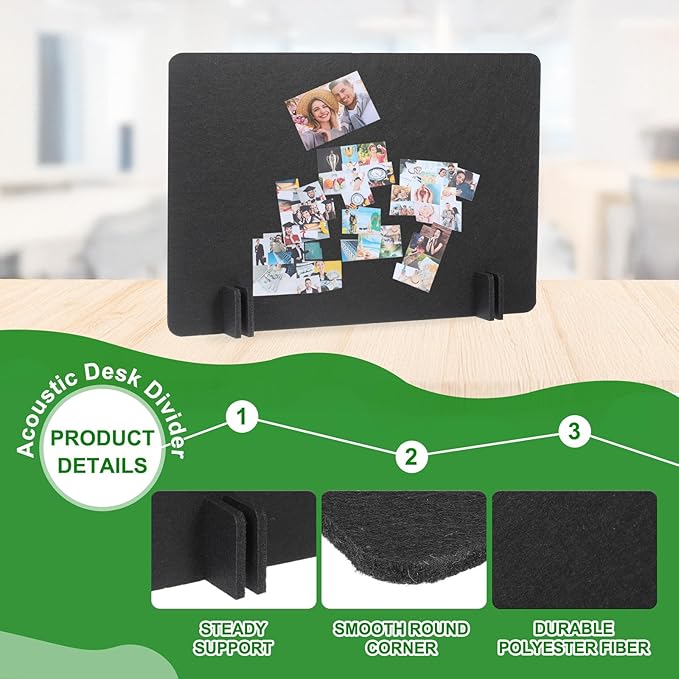 PATIKIL Desk Divider, 2 Set 24 x 16 Inch Acoustic Freestanding Desk Divider Desk Privacy Panel with 8 Pcs Support Feet for Library Office Workstation, Black