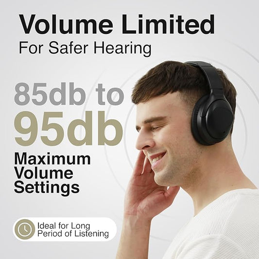 Puro Sound Labs PuroPro Hybrid Active Noise Cancelling Headphones, Volume Limiting, Hi-Res Audio, 32h Playtime, Wireless Over Ear Headphones with Mic, Comfortable Fit, Ideal for Travel & Work – Black