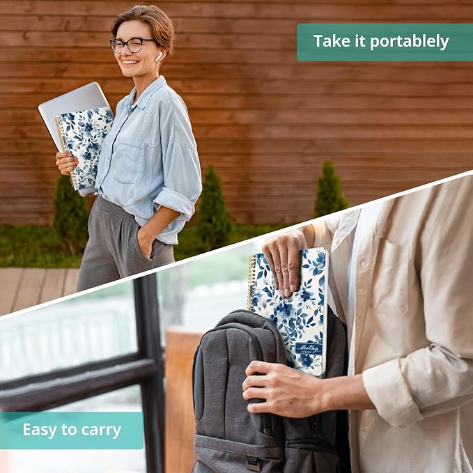 Meeting Notebook for Work Organization, Aesthetic Meeting Minutes Notebook for Work, Event Project Agenda Planner Organizer, Perfect for Office School Business Supplies, 6.9" X 9.7" - Blue Blossom