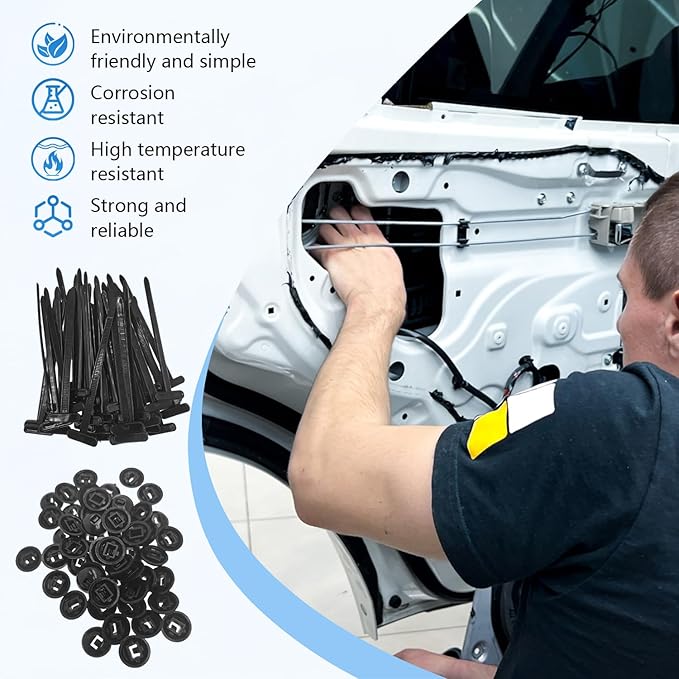 100Pcs Nylon Universal Cable Tie Buckle, 2025 New Heavy Duty Self-Locking Nylon Zip Ties Holder, Multipurpose Plastic Cable Ties Tool for Car Daily Repair Quick Fix
