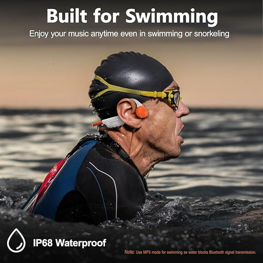Swimming Headphones, Bone Conduction Sports Headphones, IP68 Waterproof with MP3 Mode 32GB Memory, Bluetooth 5.4 Open Ear Headphones with Mic, 10 Hours Playtime for Swimming, Wilderness, Running