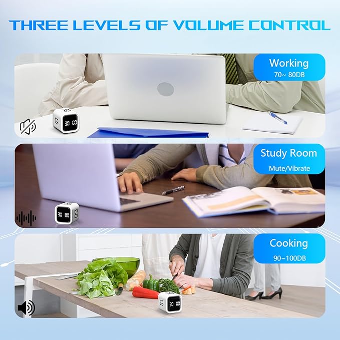 Cube Pomodoro Timer, Smart Productivity Timer 5/10/30/60 Minutes & Custom Countdown, Pause & Resume, Adjustable & Silent Visual Timer, Portable Rotation Multi Desk Timer for Study Task Work Kitchen