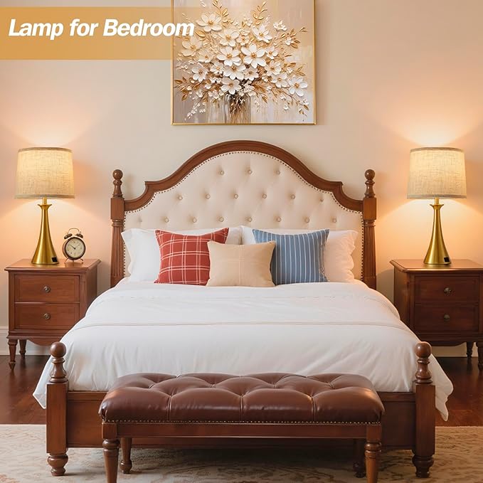 Touch Table Lamp for Living Room Bedroom, 21" Table Lamps Set of 2 with USB C+A Ports, Touch Bedside Lamps for Nightstand with 3 Way Dimmable, 2 LED Bulbs Included, Gold