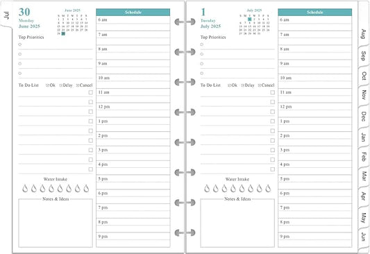 2025-2026 Planner Refills – One Page Per Day, 8-Disc Discbound 2025-26 Daily & Monthly Planner, Runs from July 2025-June 2026, Prioritized, To-Do List, Notes, 5.8" x 8.5"