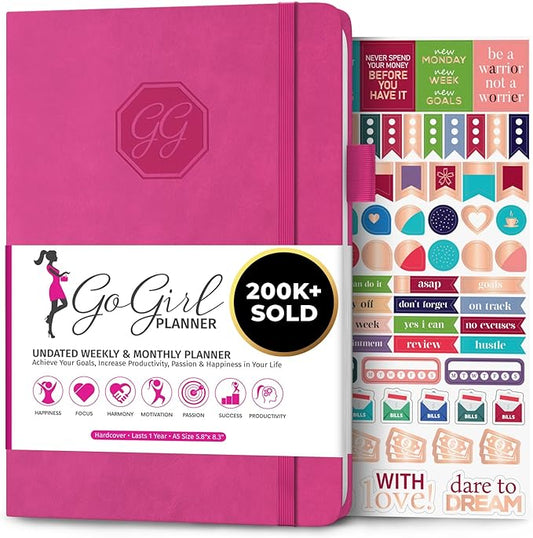 GoGirl Planner and Organizer for Women – A5 Size Weekly Planner, Goals Journal & Agenda to Improve Time Management, Productivity & Live Happier. Undated – Start Anytime, Lasts 1 Year – Hot Pink