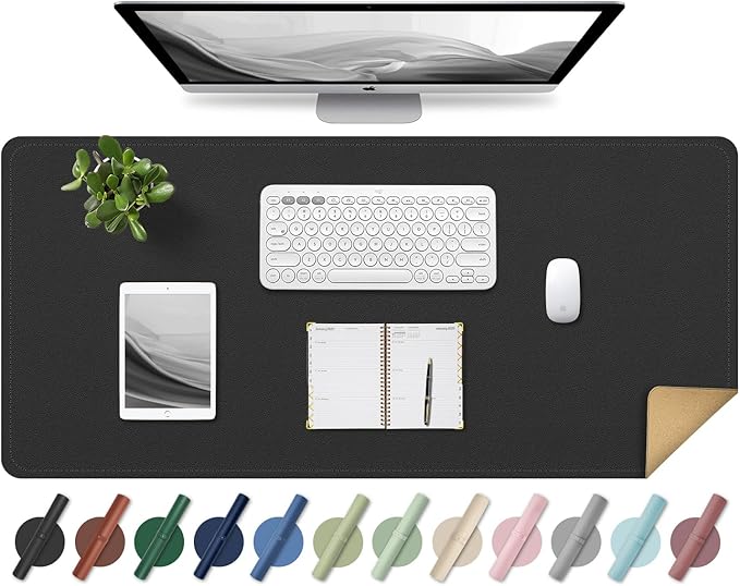 Non Slip Desk Mat, 31.5" x 15.7" PU Leather Desk Pad, Cork Desk Mat for Desktop, Desk Pad for Keyboard and Mouse, Ideal for Office and Home, Black