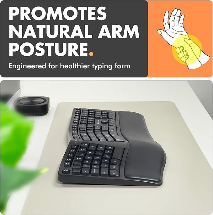 X9 Wireless Ergonomic Keyboard - Split Keyboard with Cushioned Wrist Rest - Type Comfortably Longer - 110 Key Curved Ergo for Laptop, Desktop Computer PC, Surface, Chromebook, Notebook