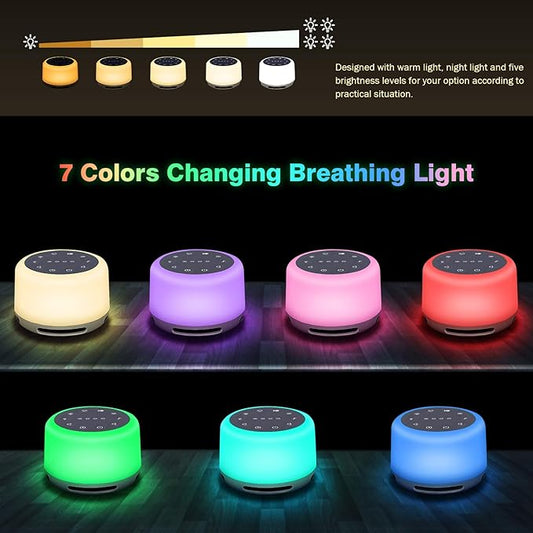 Sleep Sound Machine 24 Natural Soothing Sounds 7 Color Breathing Lights and Night Light with Timer Memory Feature Rechargeable Portable White Noise Machine for Baby Kids Adults