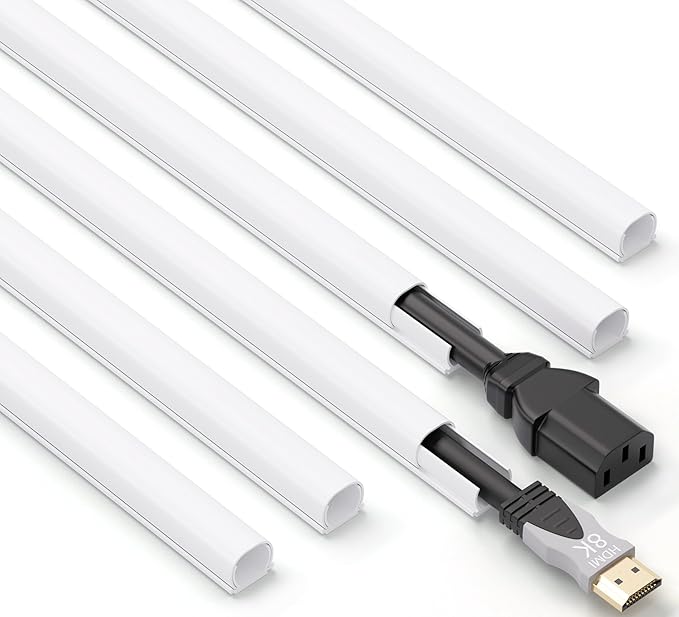 ZhiYo 142in Cord Covers for Wires on Wall, One Cord Hider, Self-Adhesive Wire Covers for Cords on Wall, Paintable TV Cable Hider, White Cable Management Raceway Channel, 10x L14in, W0.5in H0.4in