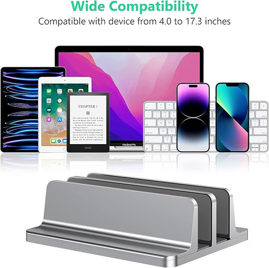 Vertical Laptop Stand, Adjustable 2 Slot Aluminum Desktop Holde(Up to 17.3 inch), Fits All MacBook/Microsoft Surface/HP/Dell/ChromeBook/iPad and Gaming Laptops (Grey)