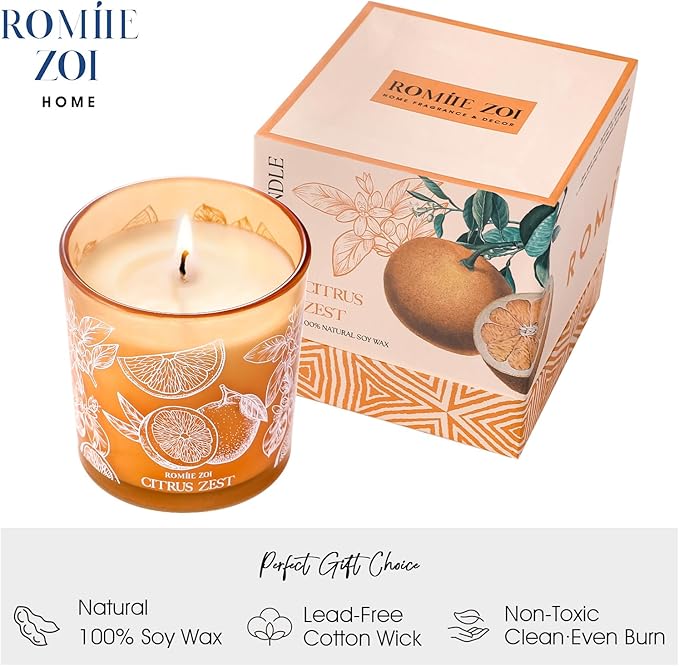 Scented Candle - Citrus - 6oz Aromatherapy Soy Wax Jar Candle for Home, Gifts for Women - 170g