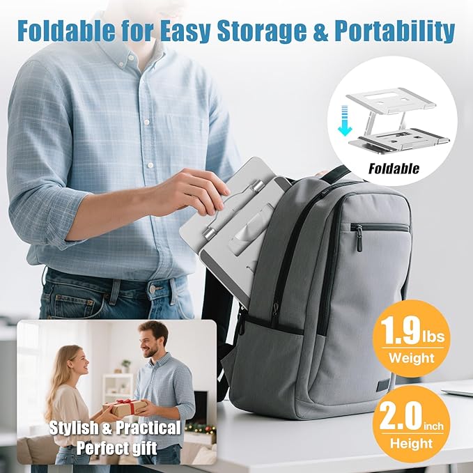 360° Swivel Laptop Stand - 2.5mm Heavy-Duty Aerospace Aluminum, Adjustable Height & Angle, Sturdy Yet Lightweight,Ergonomic Desk Mount for 10-17" MacBook/Dell/HP,Silver