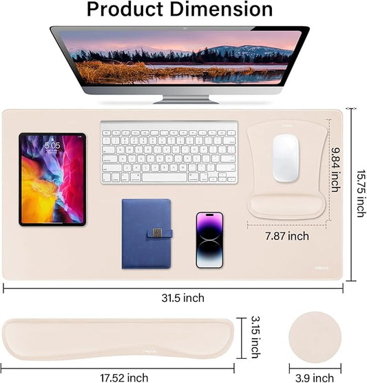 MOSISO Keyboard Mouse Pad Set, Large Gaming Mousepad&Keyboard Wrist Rest&Mouse Wrist Rest&Coaster, Ergonomic Non-Slip Mousepad&Easy Typing Cushion with Memory Foam for Home Office, Apricot