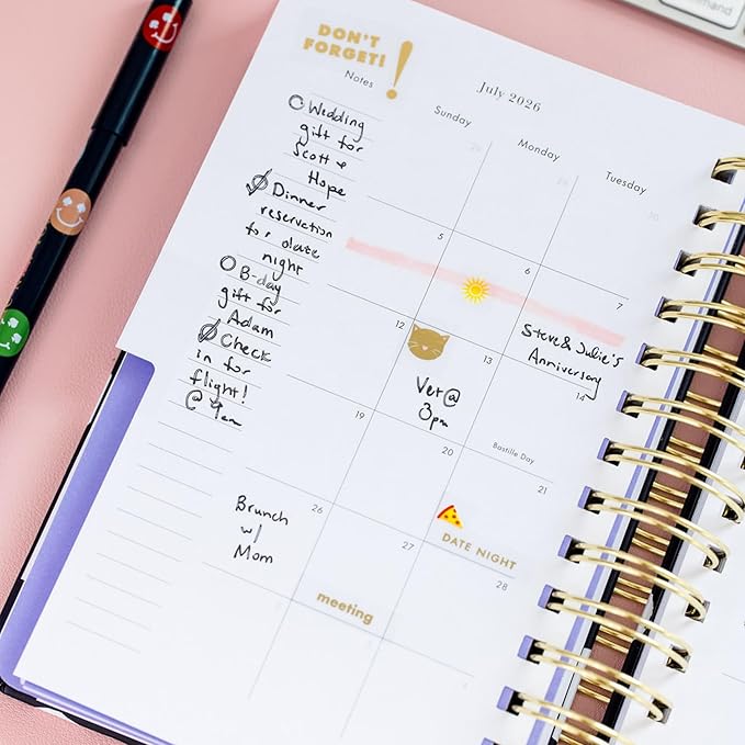 kate spade new york Daily Planner 2025-2026 Medium Agenda August 2025-December 2026, Hardcover Weekly and Monthly Spiral Planner with Stickers (Coastal Garden)