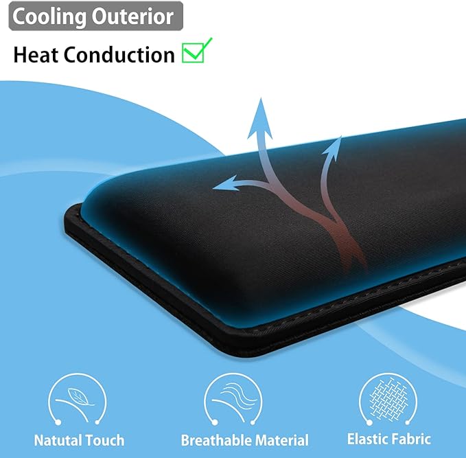 Faluber Cooling Gel Wrist Rest, 14.3-inch Length for Tenkeyless Keyboard, Memory Foam Palm Rest with Non-Slip Footpad, Ergonomic Design, Stain Resistant, PC Accessory Gaming Gear (Medium-TKL)