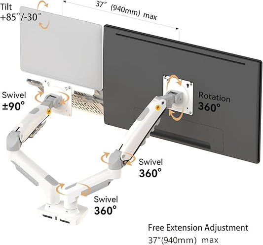 NB North Bayou Laptop Mount with Adjustable Tray for 10-17”Notebook, Full Motion Arm with VESA Plate for 17-30”Monitor,Clamp-on Grommet Mounting F160-FP (White)