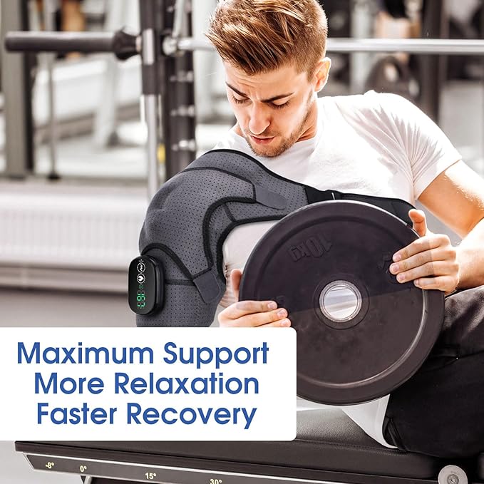 Cordless Shoulder Heating Pad, Heated Shoulder Wrap with Vibration, Shoulder Massager Heated Shoulder Brace for Women Men