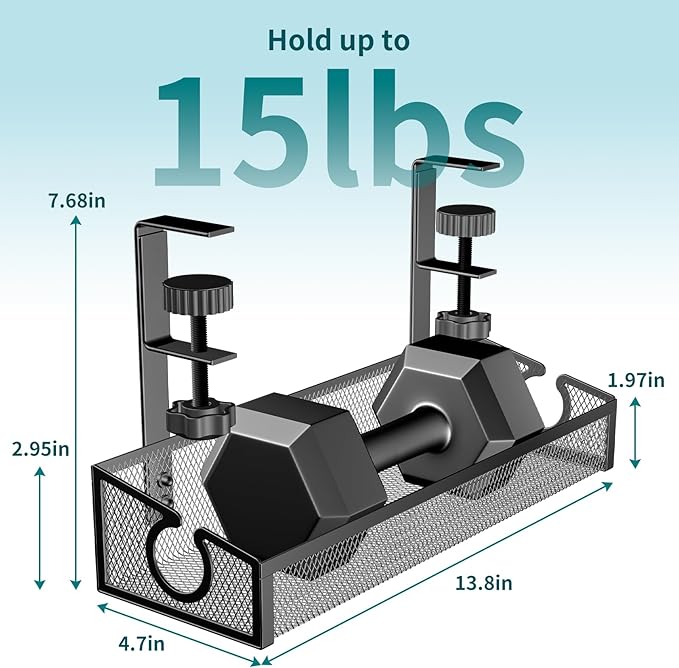 Under Desk Cable Management Tray Black, No Drill Organizer With Clamp for Wire Management, PC Cord Accessories & Workspace Organizers for Office, Home