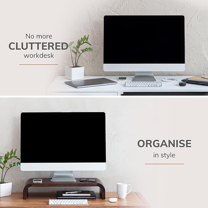 Anji Mountain Wood Monitor Stand Riser Desk Desktop Organizer Table for Home, Office Workspace, Laptop Riser, Ergonomic Design Stand for Gaming Setup, Walnut