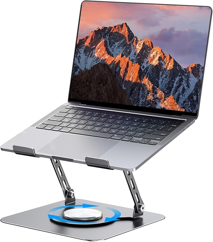 Laptop Stand, Adjustable Metal Computer Stand with 360ยฐ Rotating Base, Ergonomic Foldable Laptop Riser for Desk, Portable Laptop Stand Mount for All 10-16" Laptops and Notebooks, Space Gray