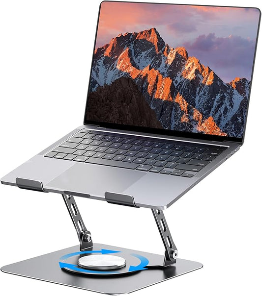 Laptop Stand, Adjustable Metal Computer Stand with 360° Rotating Base, Ergonomic Foldable Laptop Riser for Desk, Portable Laptop Stand Mount for All 10-16" Laptops and Notebooks, Space Gray
