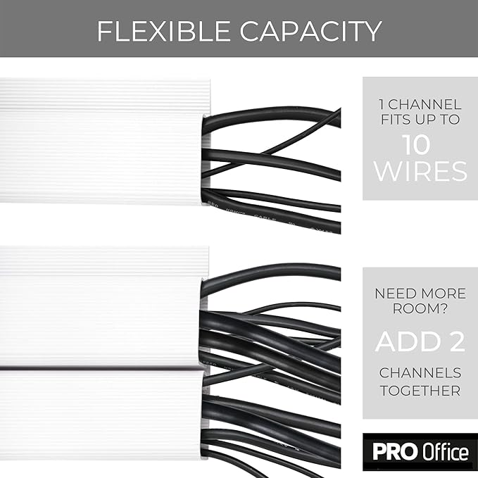 J Channel Cable Raceway Kit - Computer Desk Cable Management System - 4x16'' White Under Table Cable Management Trays for Office and Home