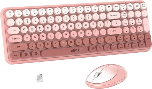 Wireless Keyboards and Mouse Combos, UBOTIE Colorful Gradient Rainbow Colored Retro Typewriter Flexible Keyboard, 2.4GHz Connection and Optical Mouse(Peach Gradient)