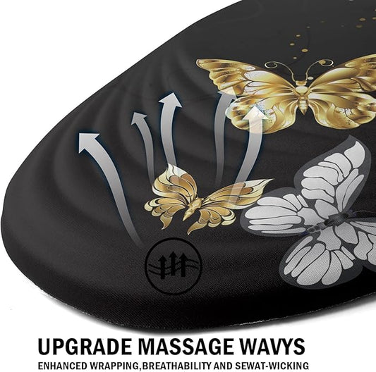 Ergonomic Mouse Pad with Wrist Rest Support,Mousepad Relief Carpal Tunnel Pain, Entire Memory Foam Mouse Pad with Non-Slip PU Base, Wireless Mouse Pad, Butterfly