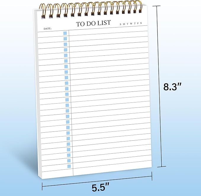 To Do List Notepad, Undated Daily Planner Notepad with To Do List Notebook Checklist Planner Spiral Waterproof Notepad for Office Supplies, School Planner, Blue, 52 Sheets, 5.5"*8.3" A5 Size
