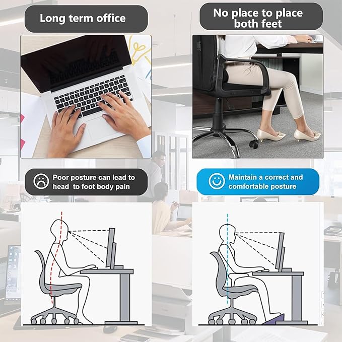 Foot Rest for Under Desk at Work,Ergonomic 6-Height Adjustable Footstool,Under Desk Footrest with Foot Massage Roller,Chair Footstool for Leg (Black)